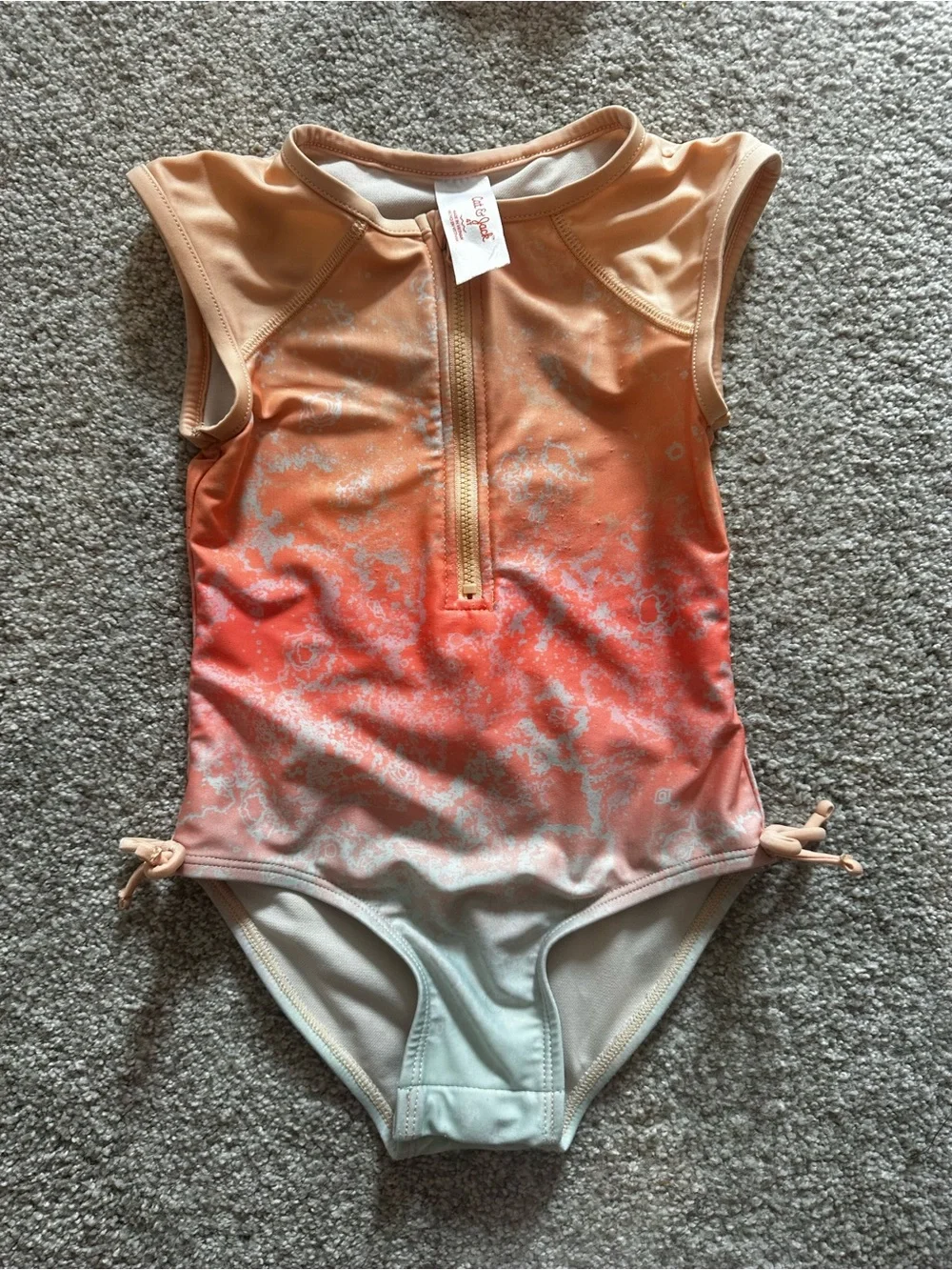 Cat & Jack Peach Coral Zip Front Girls One-Piece Swimsuit
